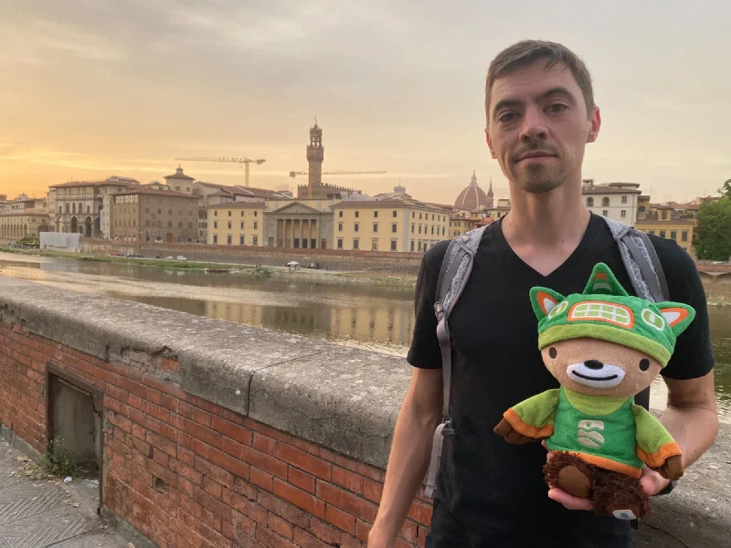 Sumi with Florence skyline at sunset
