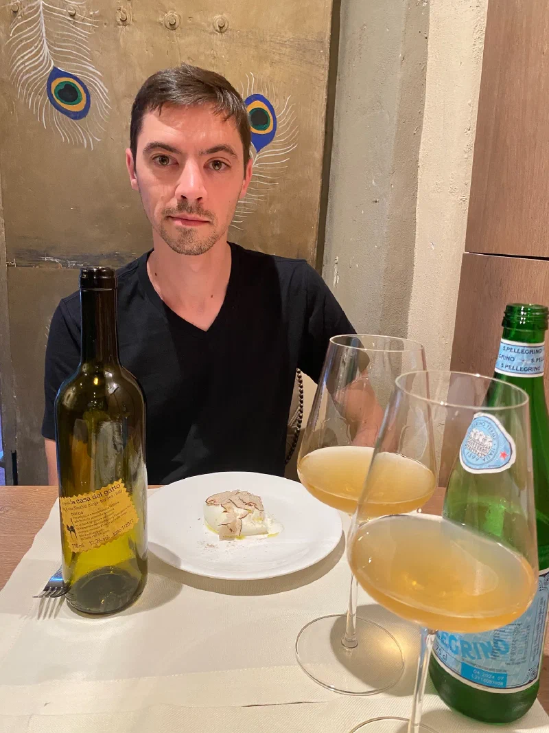 Burrata con tartufo at Osteria del Pavone