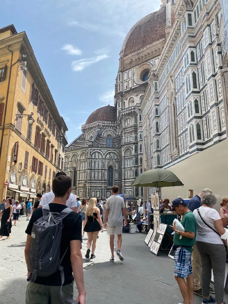 Street approaching the Duomo with artist stalls