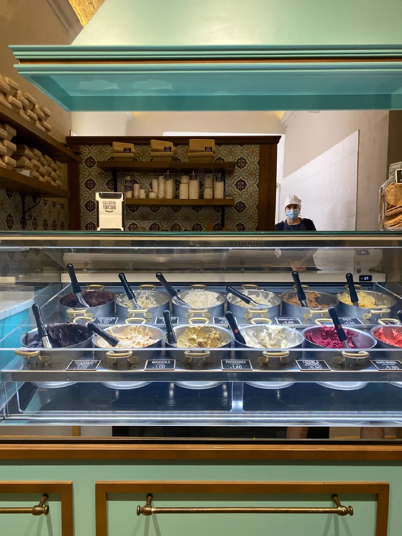 Gelato counter in a Florence gelateria