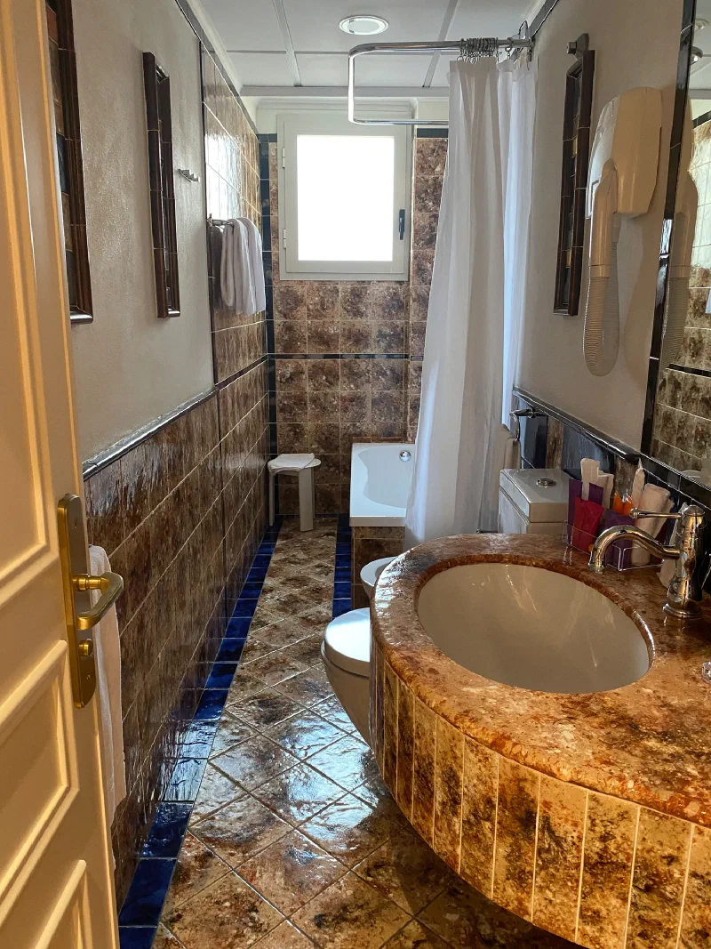 Over-the-top tiled hotel bathroom