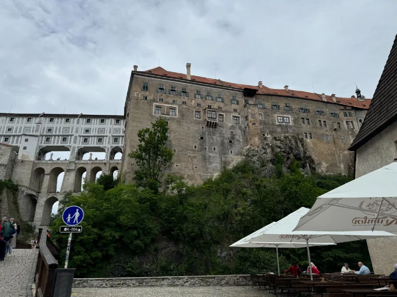 Český Krumlov Castle from below the cliffs