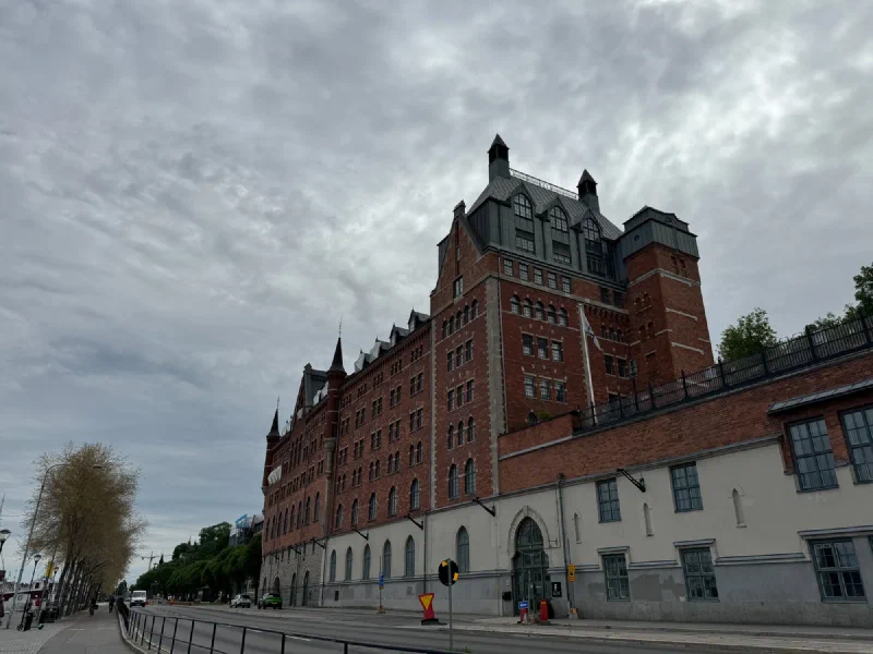 Red brick castle-like building on Stockholm waterfront