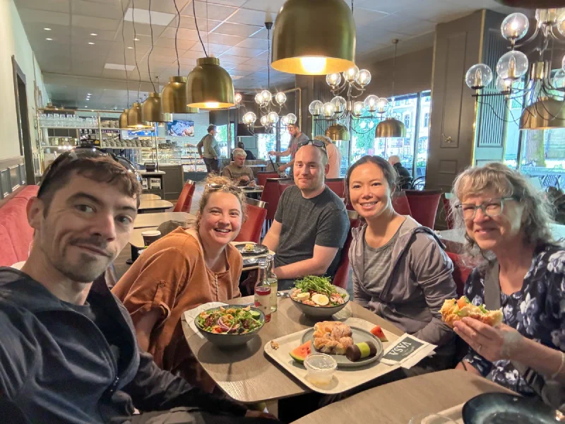 Full family at café lunch in Örebro
