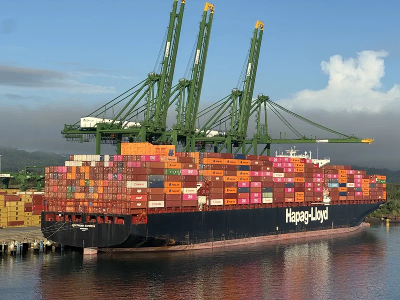 Massive container ship at port