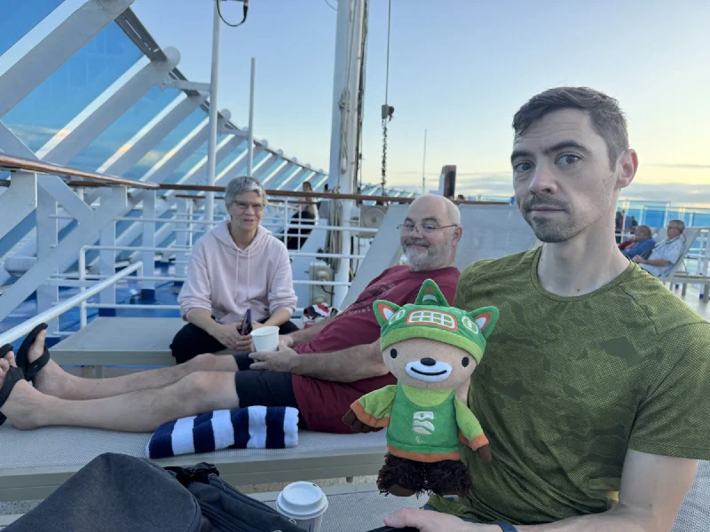 Waiting on deck chairs in the daylight