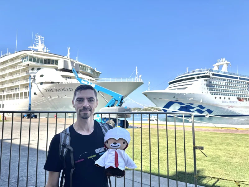 Nicholas and me at the terminal with ships behind us