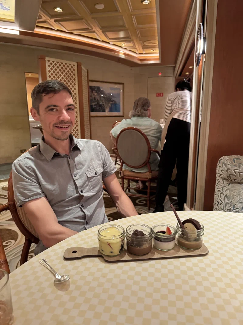 Four desserts lined up at dinner