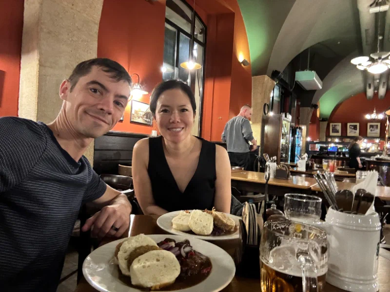 Nicholas and Pokin at a Czech restaurant