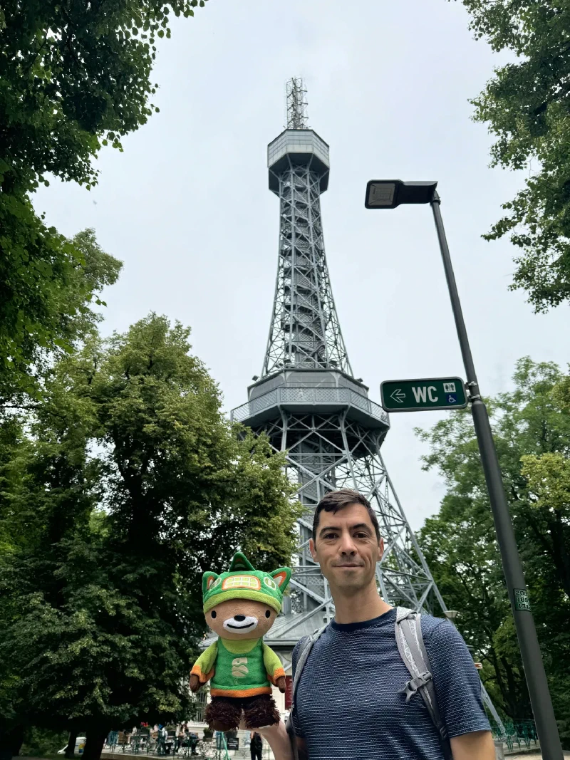 Nicholas with Sumi Bear at Petrin Tower
