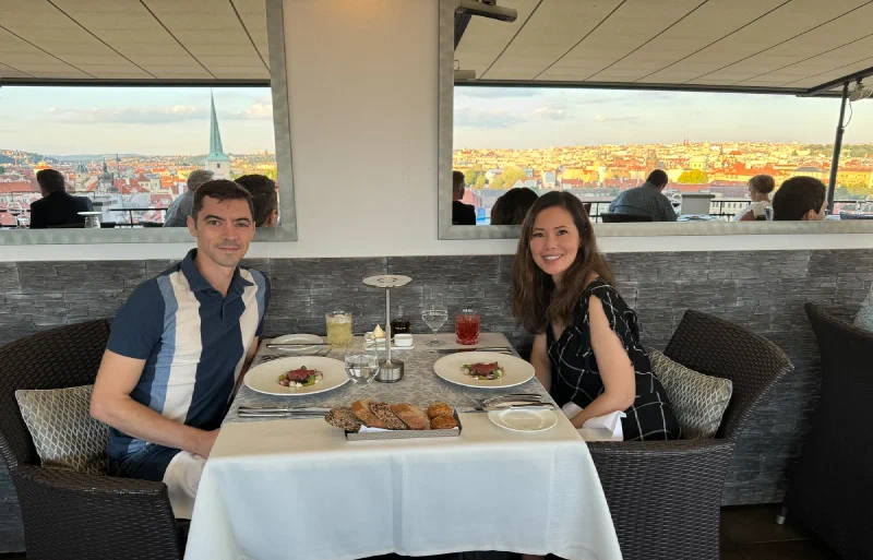 Nicholas and Pokin at a rooftop restaurant
