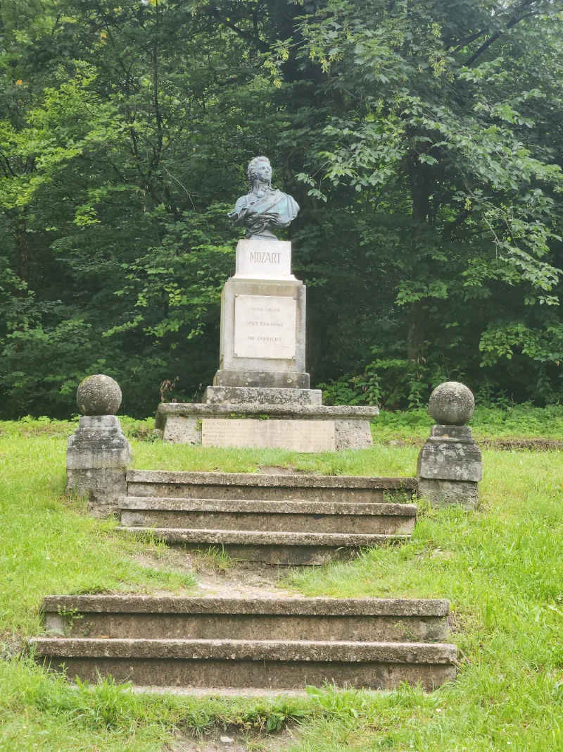 Mozart memorial bust in the woods on Kapuzinerberg