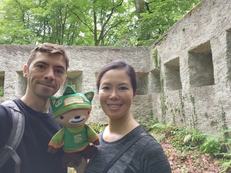 Nicholas, Pokin, and Sumi Bear at the ruins