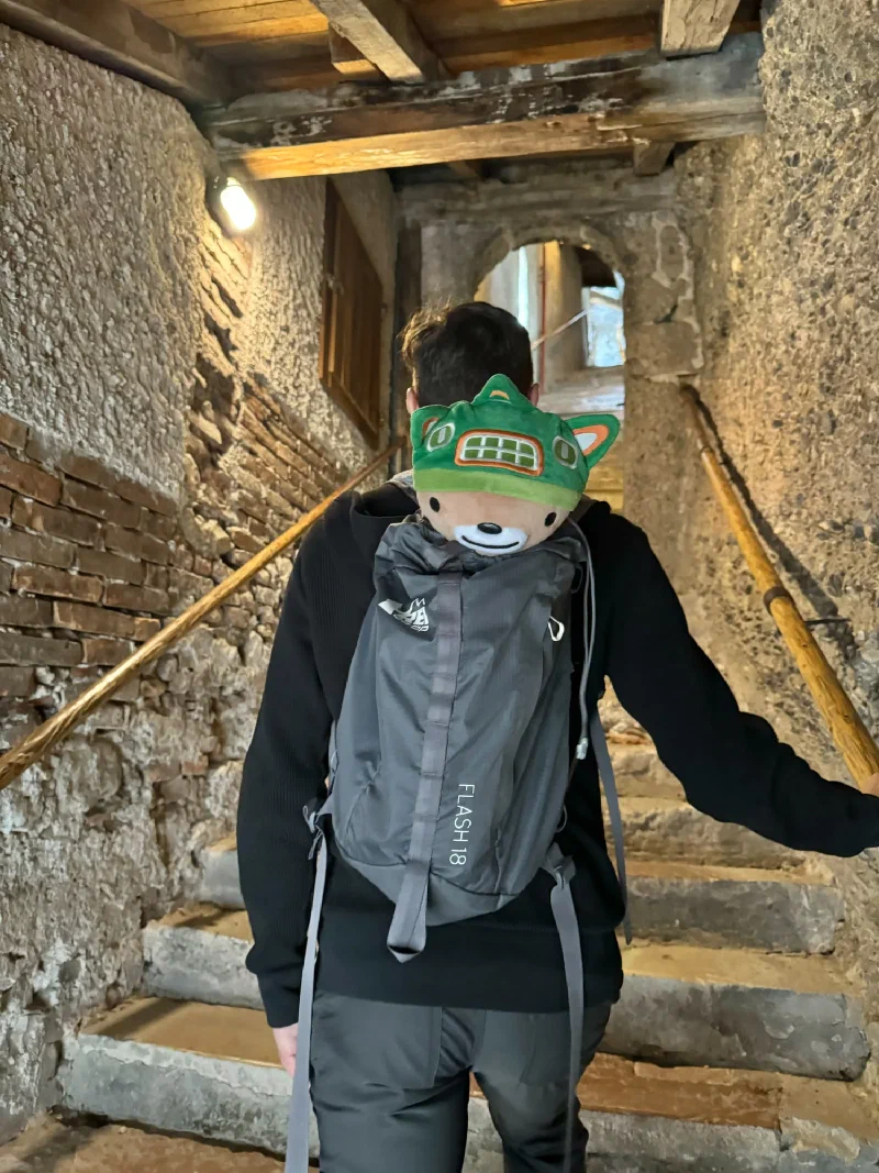 Nicholas in the stone stairwell