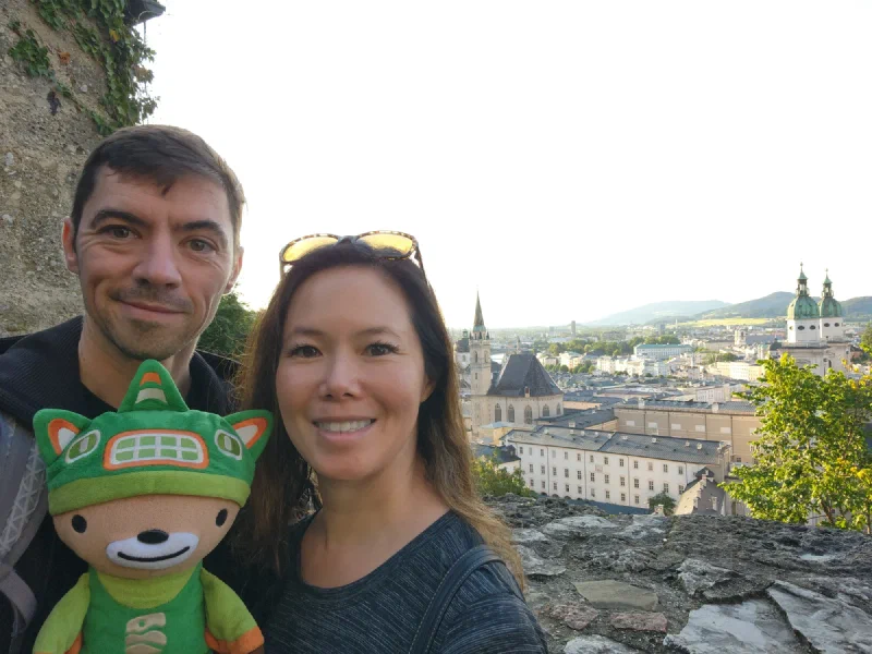 Selfie at fortress overlook with Salzburg Old Town behind