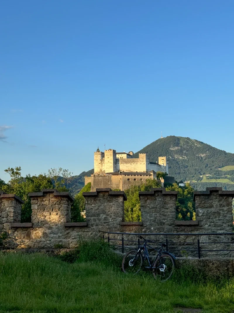 Hohensalzburg Fortress glowing in golden-hour light
