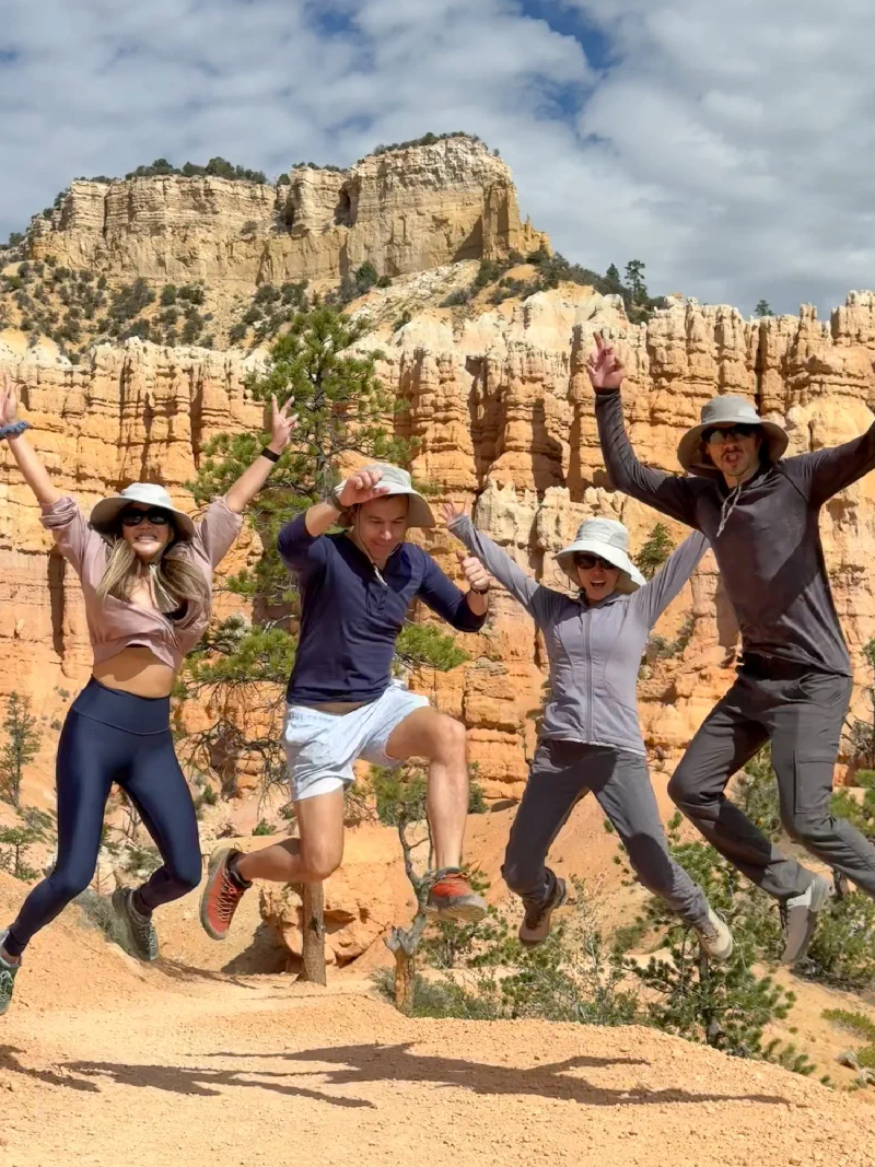 Group jumping on the trail