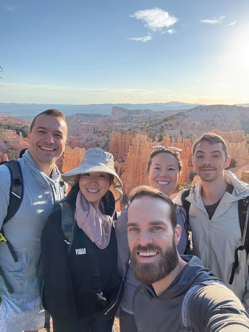 Group selfie at the canyon rim