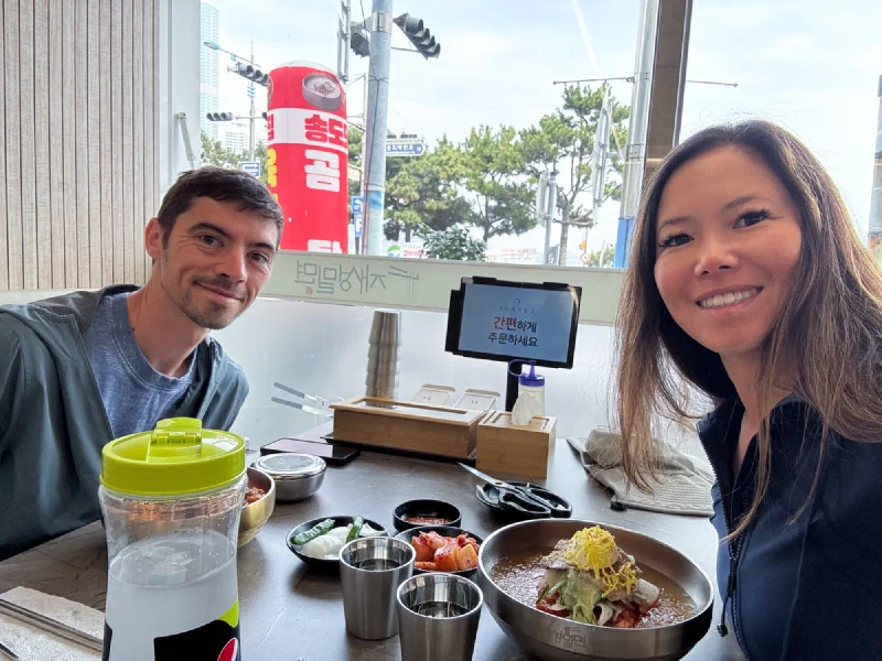 Korean cold noodles and banchan