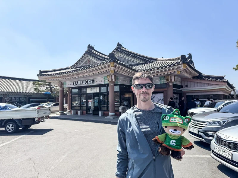 Sumi at the hanok-style Starbucks in Gyeongju