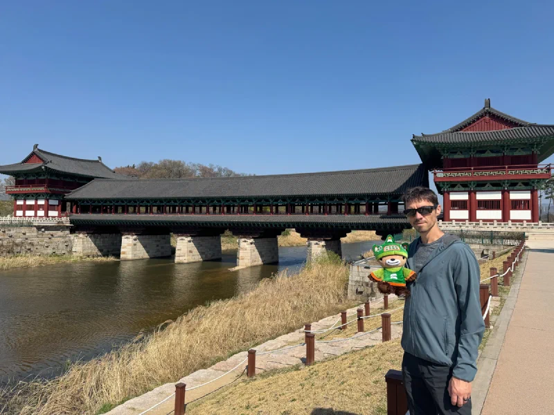 Sumi at the reconstructed Woljeonggyo Bridge