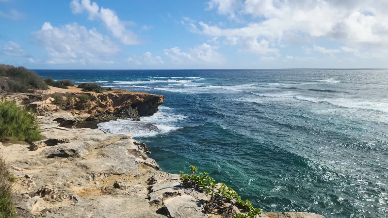 Rocky coastal cliffs with turquoise ocean