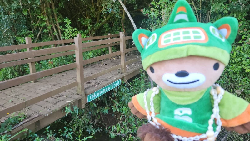 Sumi at the Okolehao Trail sign