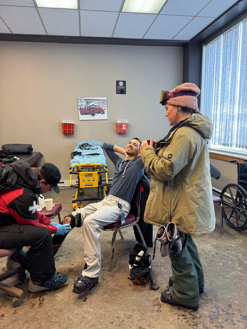 Nicholas getting examined in the ski patrol first aid room