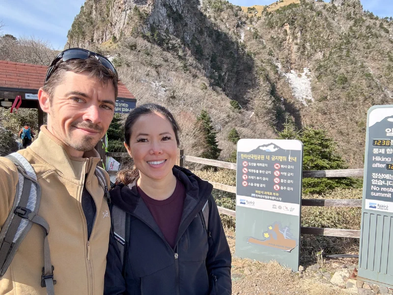 Nicholas and Pokin at a summit checkpoint shelter