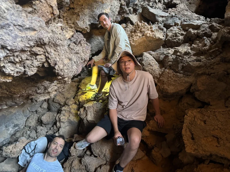 Group chilling inside the cave