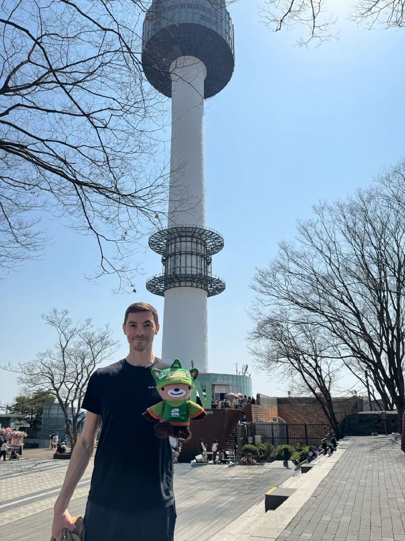 Sumi held up in front of N Seoul Tower