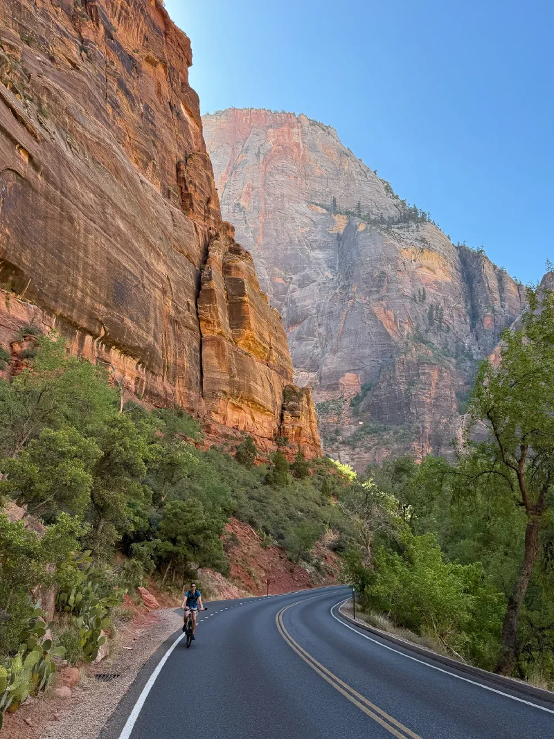 Cyclist on the Zion Canyon road