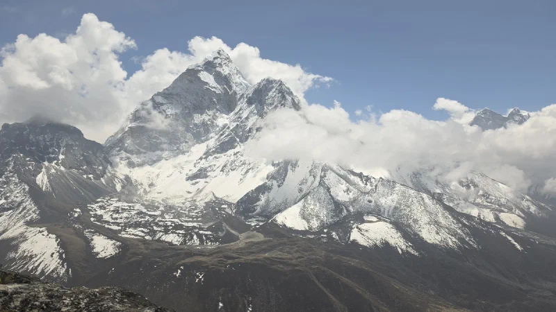 Wide landscape view of Ama Dablam