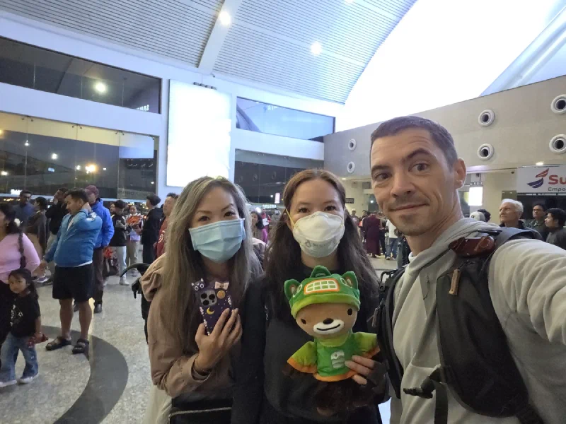 Nicholas, Pokin, Po On, and Sumi at Kathmandu airport