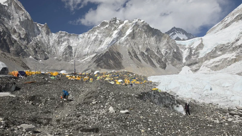 Massive view of Everest Base Camp with the Khumbu Icefall behind