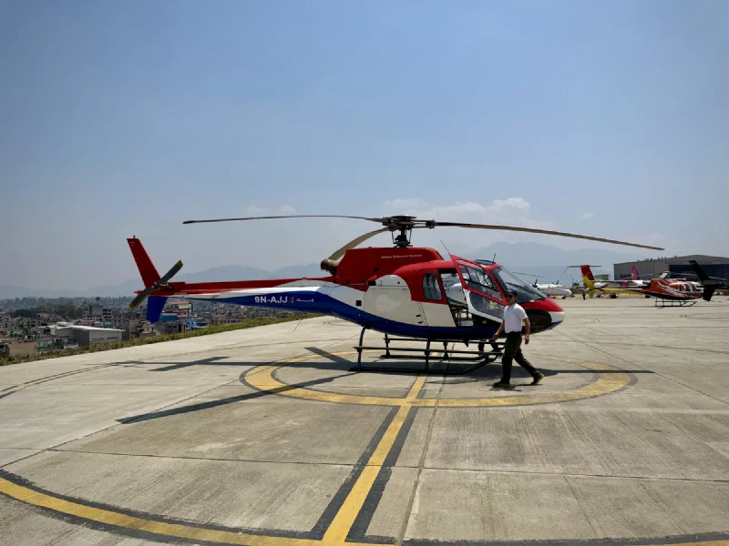 Kailash helicopter 9N-AJJ on the Kathmandu helipad