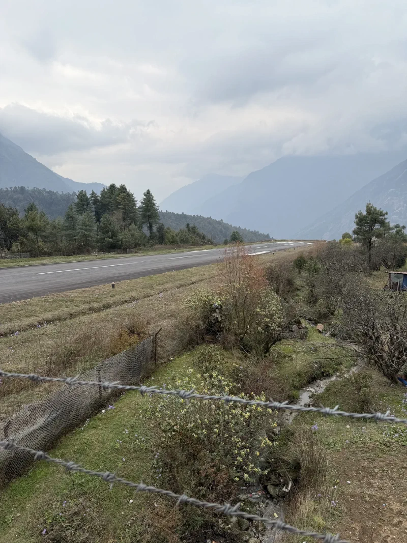 The Lukla airport runway ending at the mountainside