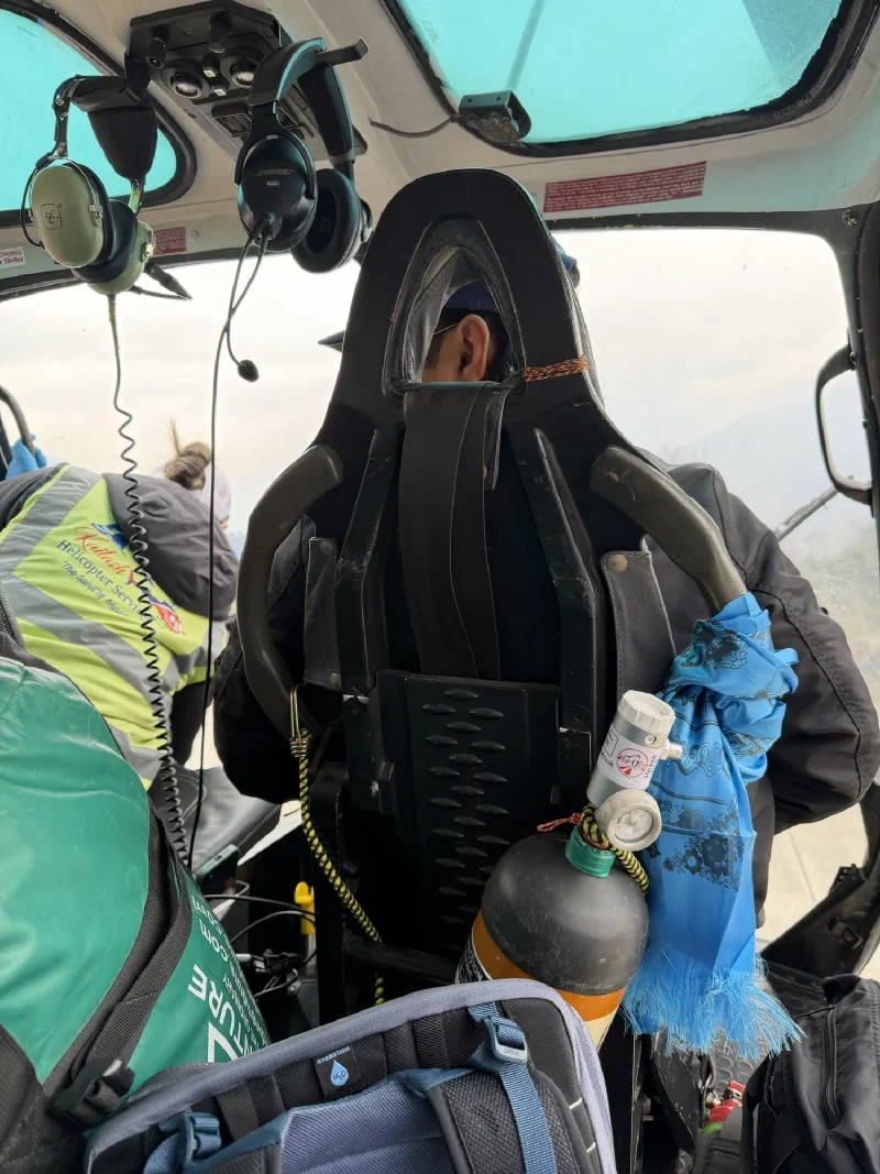 Inside the Kailash helicopter en route to Phakding