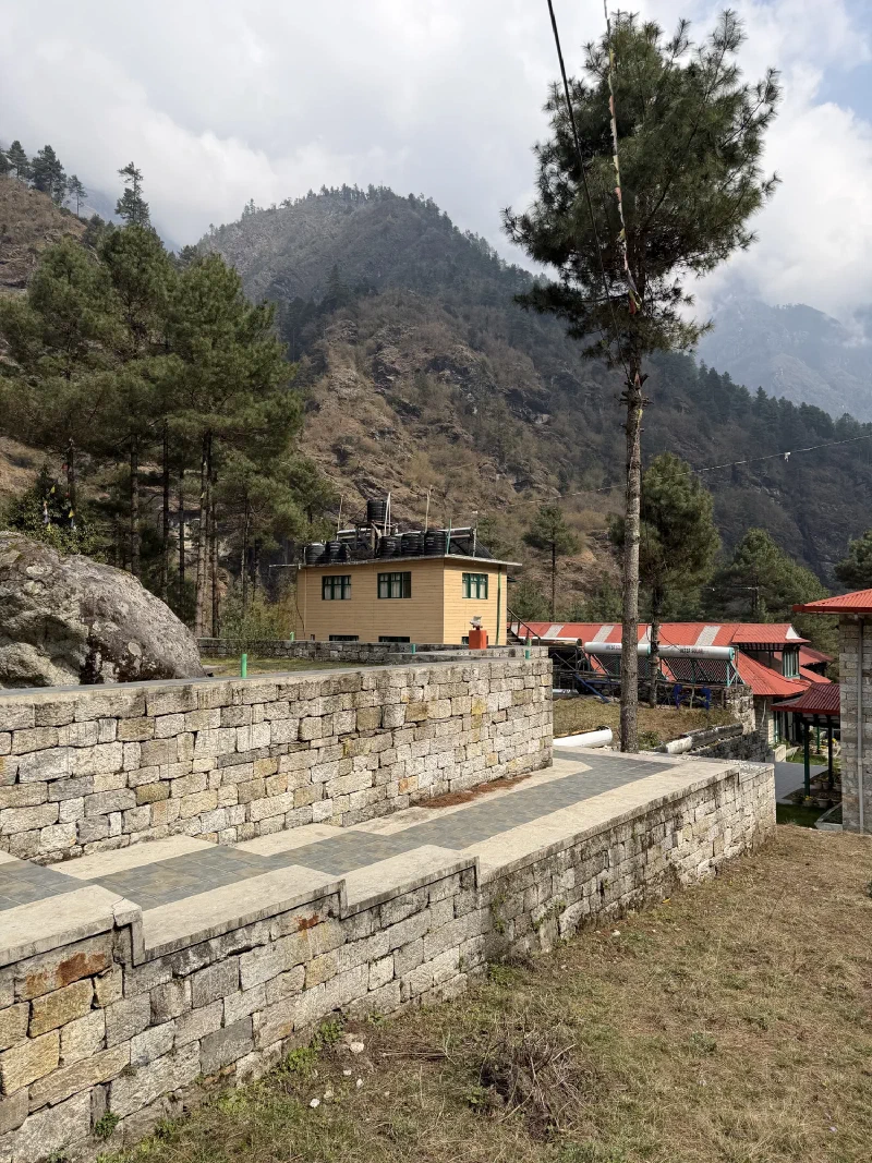 View of Phakding village and lodge buildings