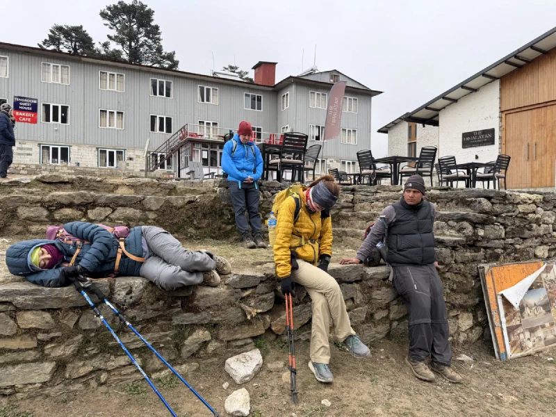 Tired crew at the lodge