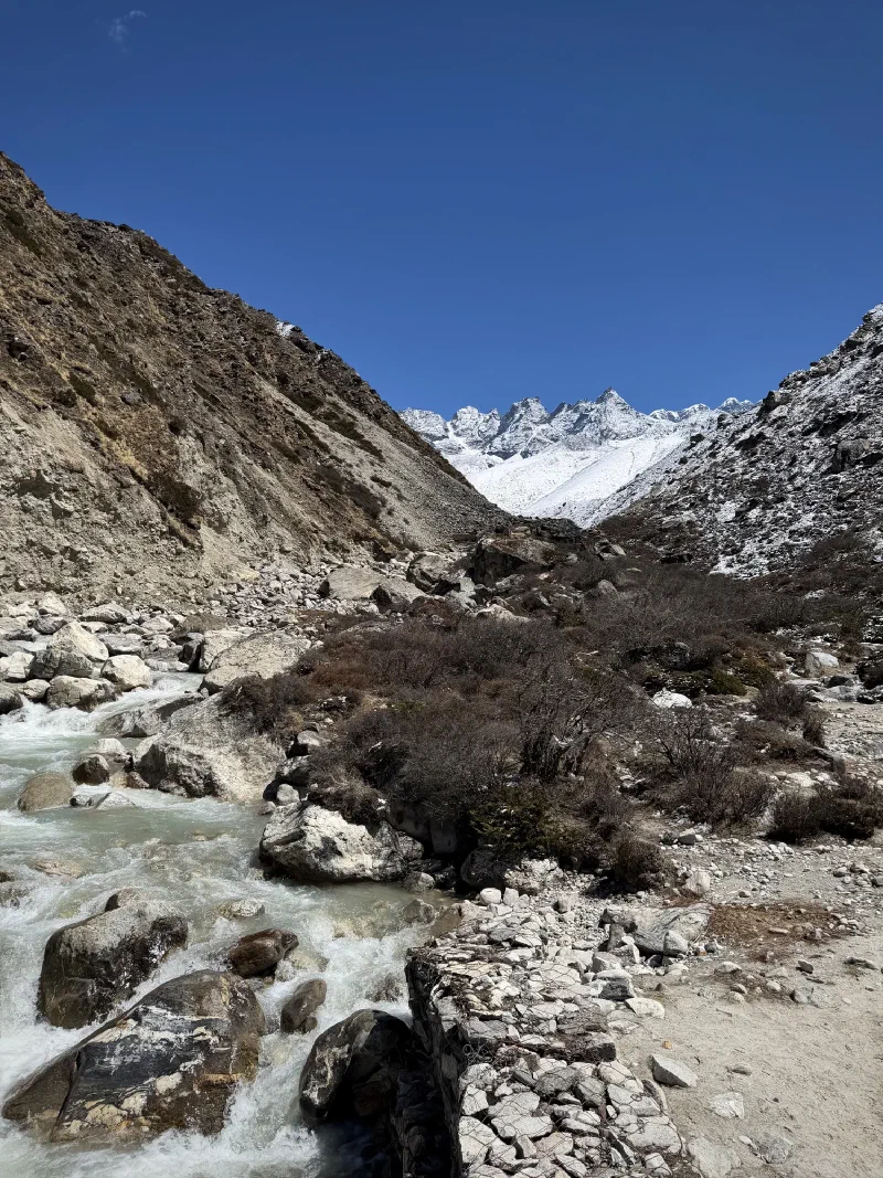 Rushing glacial river through a steep valley