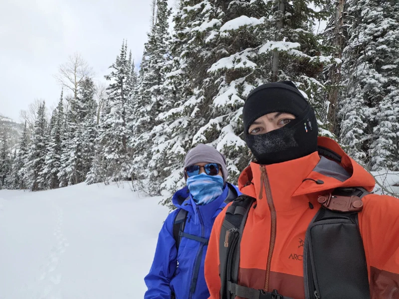 Nicholas and Pokin on a snowy forest trail