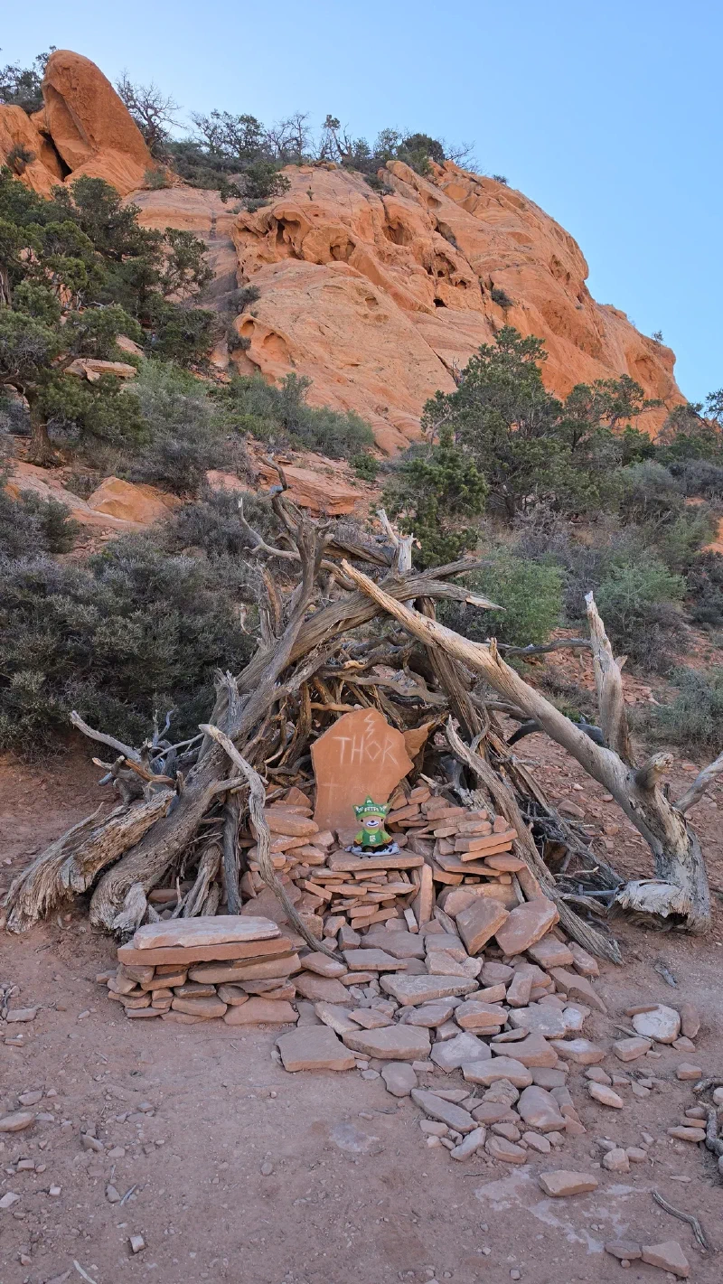 Sumi Bear sitting on Thor's Chair stone throne
