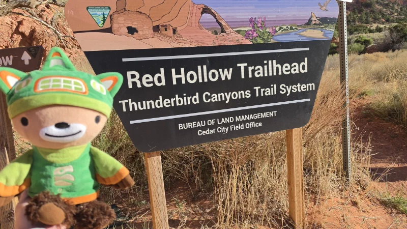 Red Hollow Trailhead sign for Thunderbird Canyons Trail System